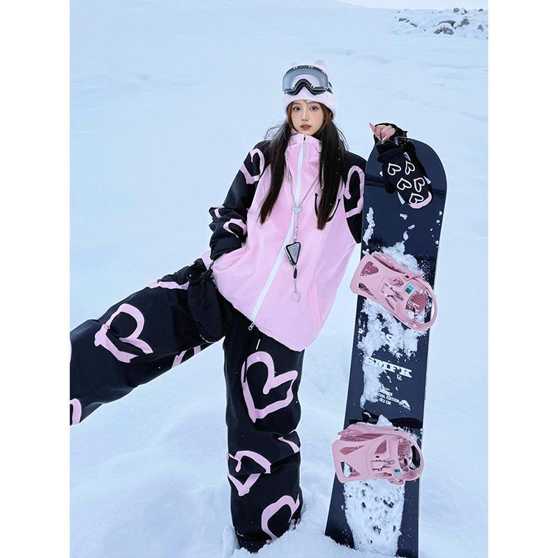 芙沿黑粉拼色滑雪服套装女2025秋冬新款高级感防风防水单板雪服
