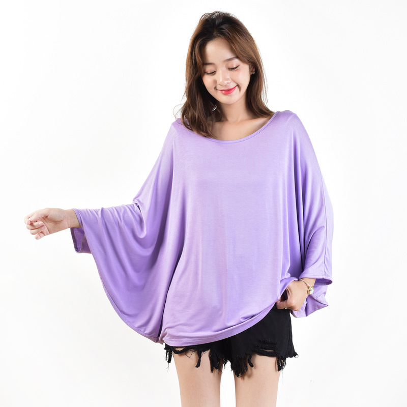 Summer New Urban Casual Simple Women's Top Bit Cotton Bat Sleeve Large Size T-shirt Loose Slimming Solid Color Summer New Urban Casual Simple Women's Top Bit Cotton Bat Sleeve Large Size T-shirt Loose Slimming Solid Color
