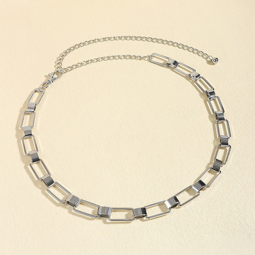 Waist chain women's new fashion versatile geometric metal single layer golden European and American cross-border hot selling decorative dress