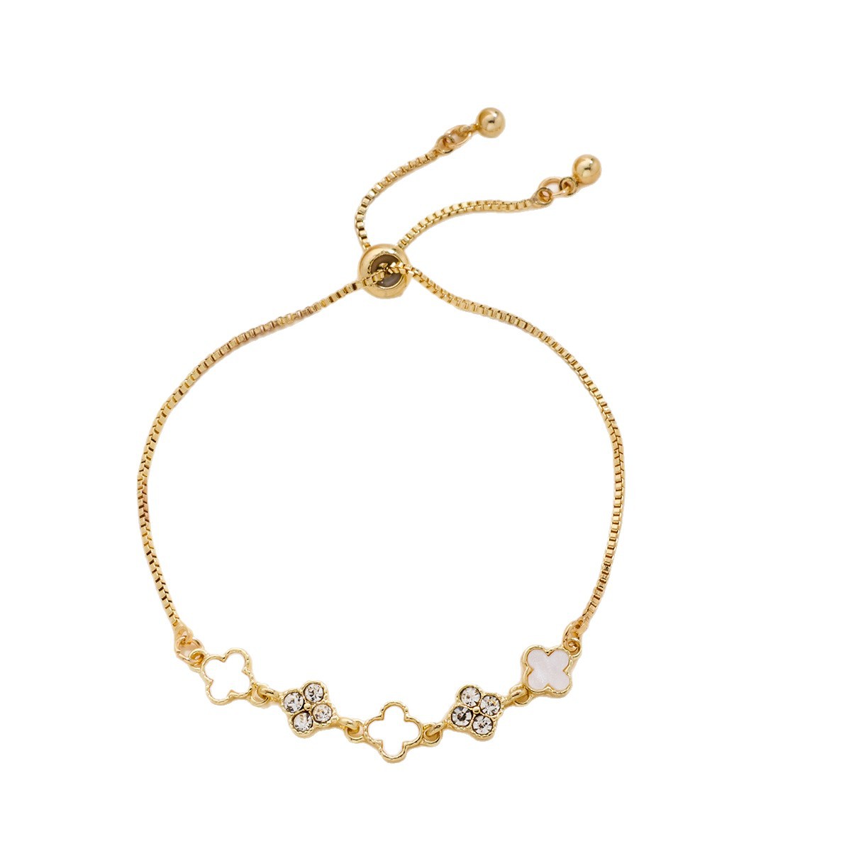 Auksinė keturlapio dobilėlio apyrankė su deimantais papuošalai_voghion.com