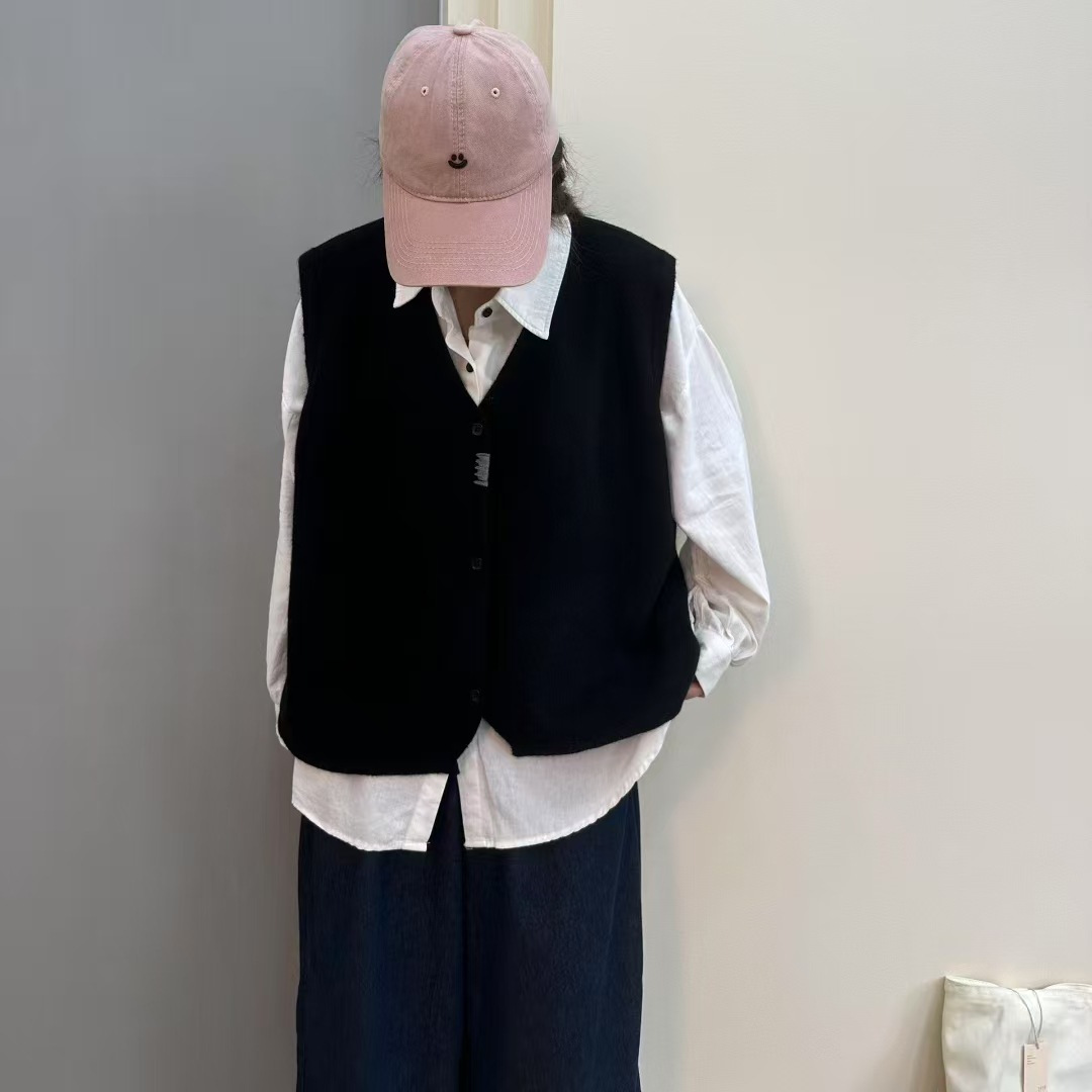 春秋季新款毛衣马甲森女系宽松显瘦复古外搭坎肩叠穿针织背心8710