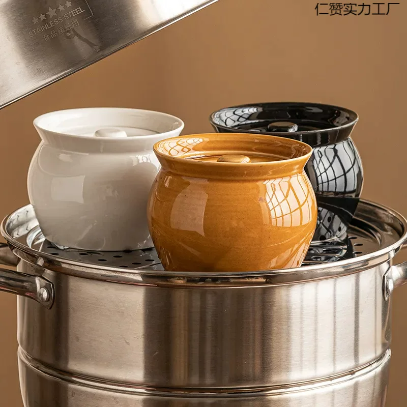 Суповая плитка Suzaku, горшок для тушения, бытовая керамическая миска для тушеных яиц, пищевая, с крышкой