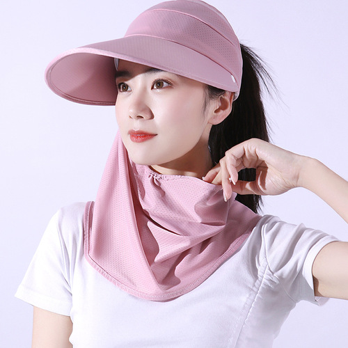 Sun Hat Ice Silk Wholesale Women's Summer Open-Top Sun Protection UV Blocking Wide Brim Face Mask One-Piece Sun Hat