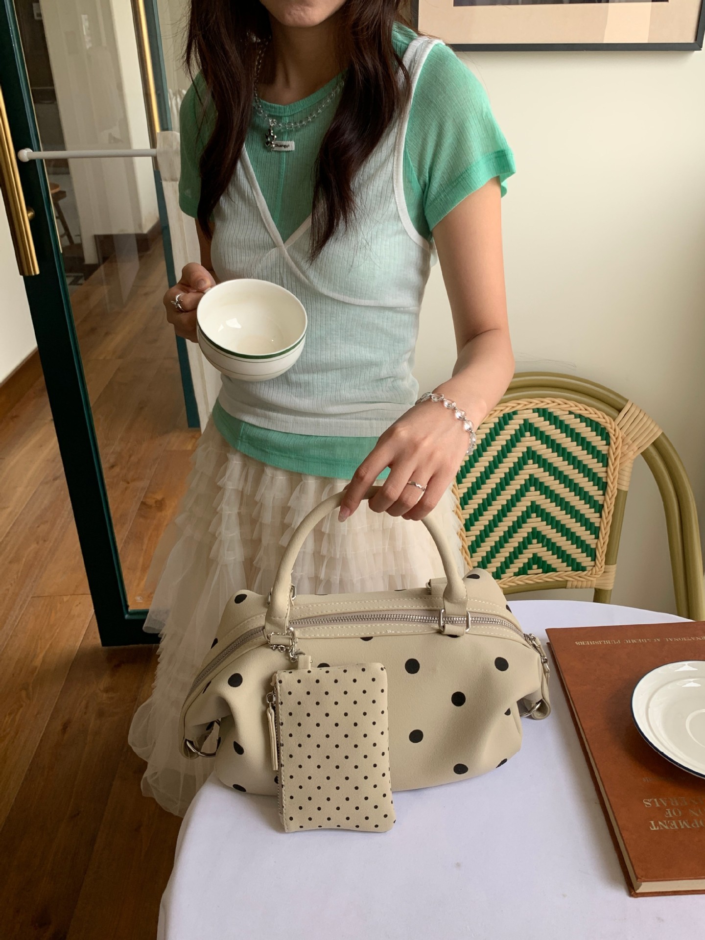 Polka Dot Boston Handle Crossbody Bag 6