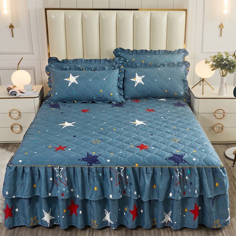 Transfronterizos encaje vestido de cama de estilo coreano encaje de algodón grueso cama de filamento molienda cama de acolchón polvo cubierta de cama al por mayor