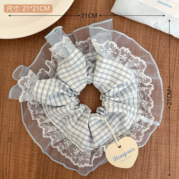 4# blue plaid lace hair ring