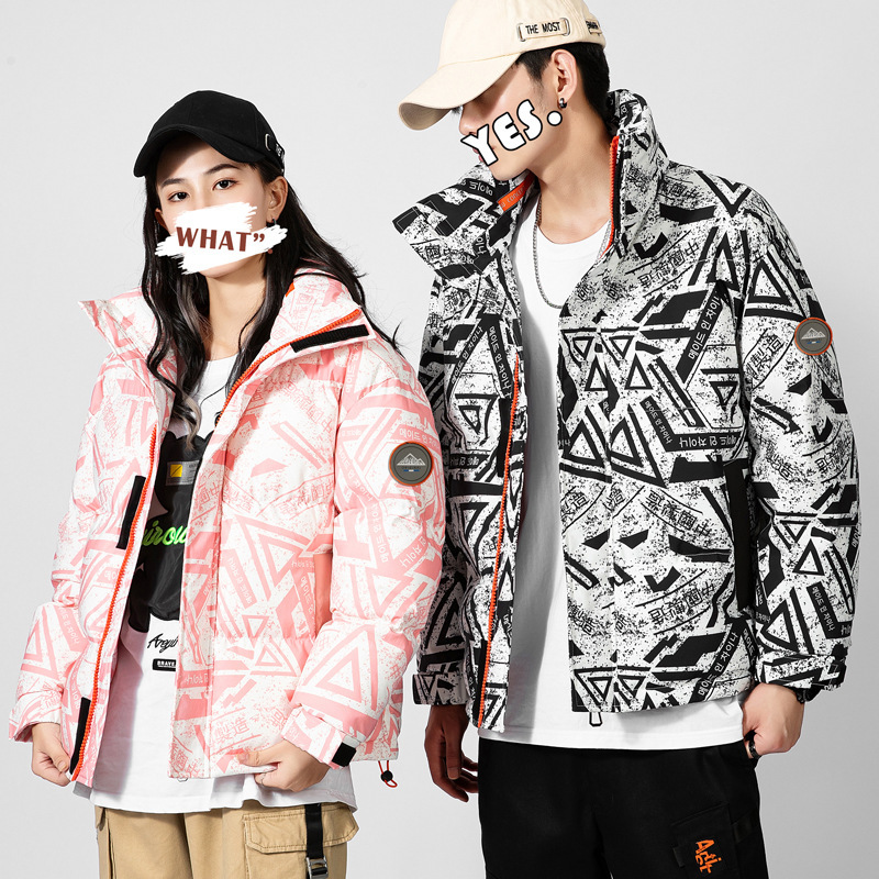 Men's Clothing Men's new cotton padded jacket men's winter thickened short stand up collar cotton jacket men and women couple cotton padded jacket_voghion.com