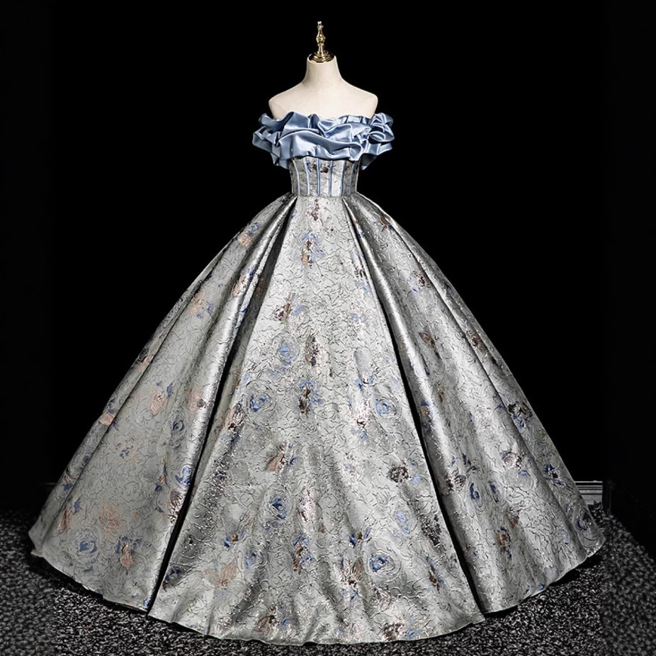 蓝色艺考成人礼轻晚礼服18岁女生高中生毕业礼服合唱蓬蓬裙演出服