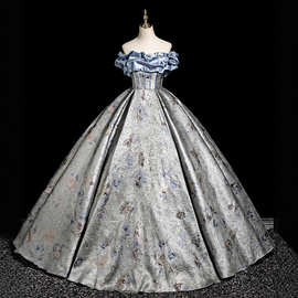 蓝色艺考成人礼轻晚礼服18岁女生高中生毕业礼服合唱蓬蓬裙演出服