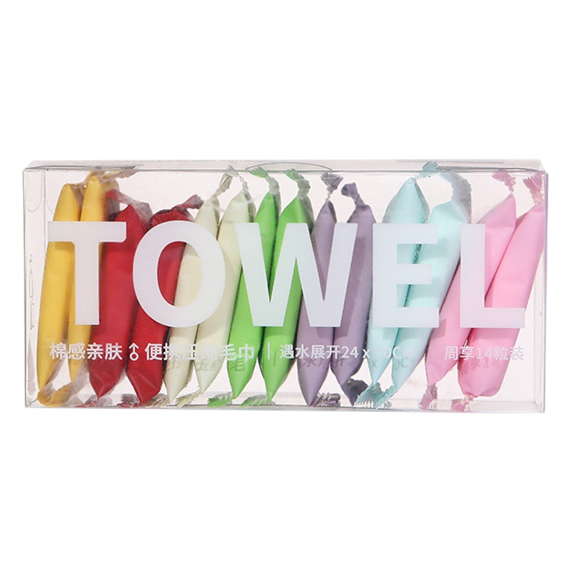 New Disposable Portable Compressed Towel Thickeneded and Enlarged Cotton Travel Independent Packaging Box Colorful Towel