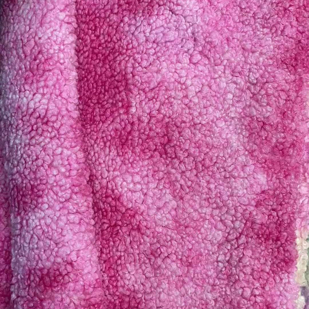 阿尔泰扎染印花鞋材复合毛绒面料清新童装保暖大衣羊绒服装饰布