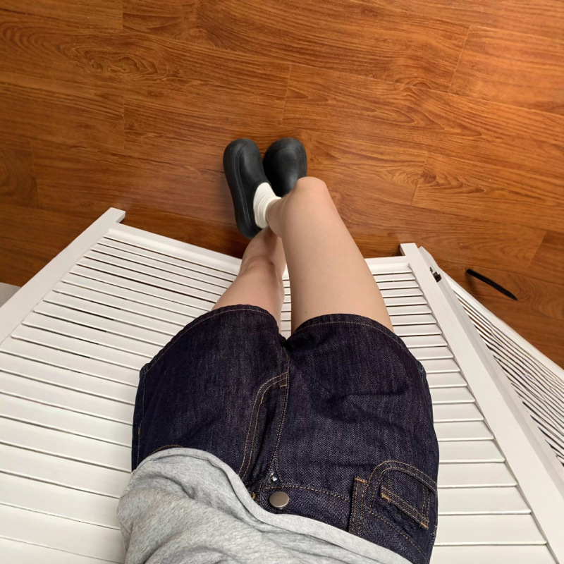 深蓝色直筒牛仔短裤女夏季大码胖mm梨型身材宽松显瘦a字辣妹热裤|undefined