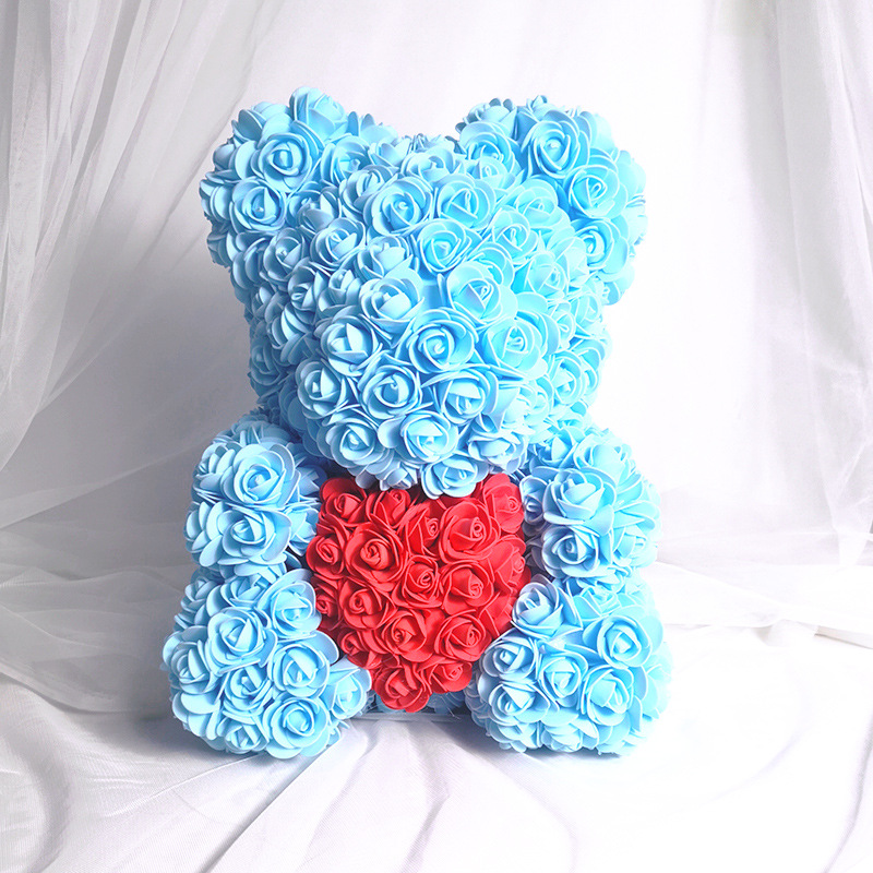 Simulación oso rosa regalo del festival Qixi oso de flores hecho a mano oso de burbujas de 25cm regalo de cumpleaños oso rosa