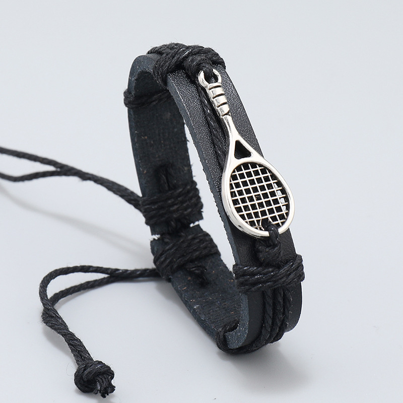 European and American foreign trade new jewelry simple hand-woven tennis racket leather bracelet personality black men's hand rope