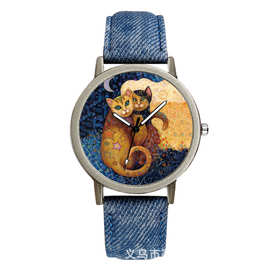 宝赛丽卡通猫靓丽空白表盘腕表流行时尚气质简约手表新款