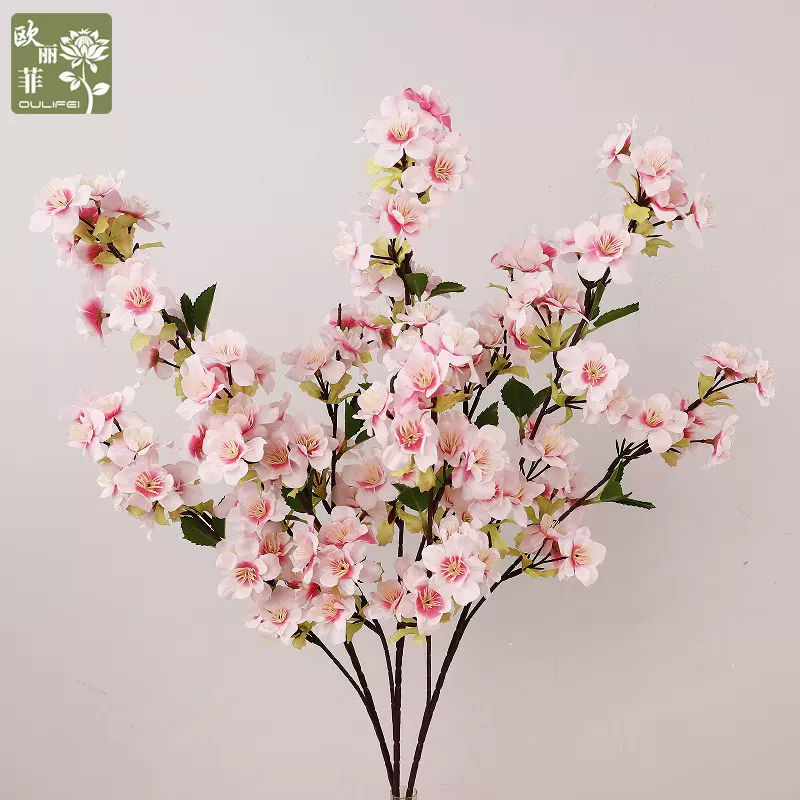跨境仿真3叉小樱花 中式花束高级感绢布客厅摄影 樱花仿真花批发