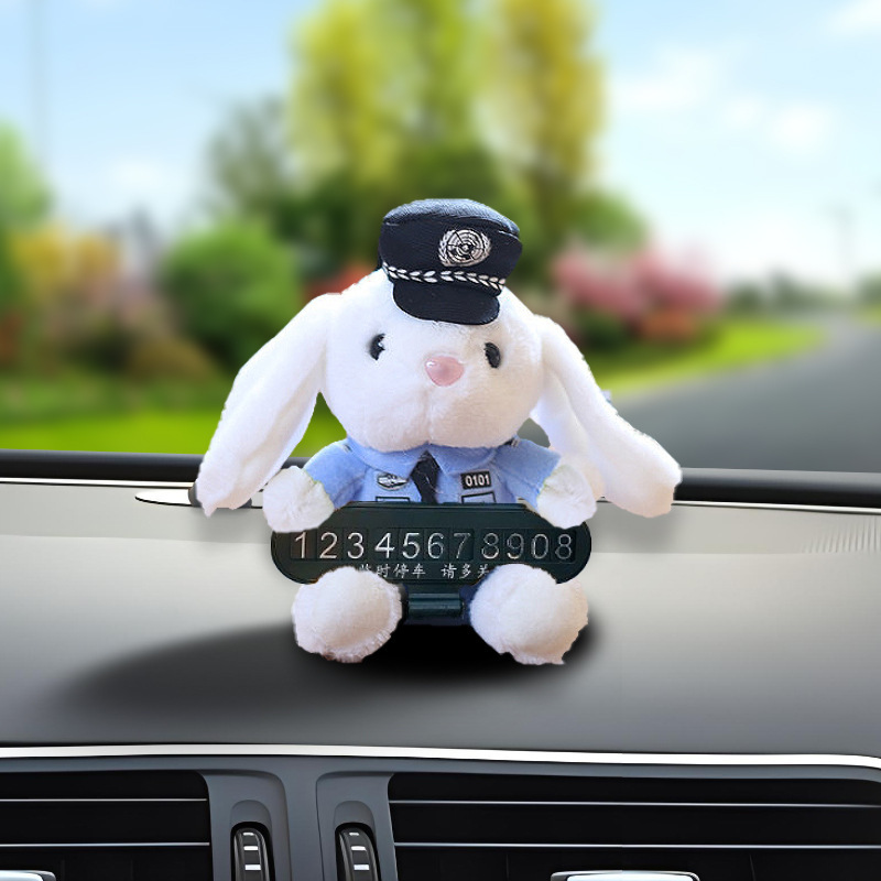 Lindo y divertido policía de tráfico de dibujos animados oso policía conejito pequeño número de estacionamiento temporal placa decoración del automóvil suministros del automóvil
