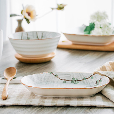 韩国进口绿梅清影陶瓷餐具套装家用饭碗汤碗碟子盘子批发|ms
