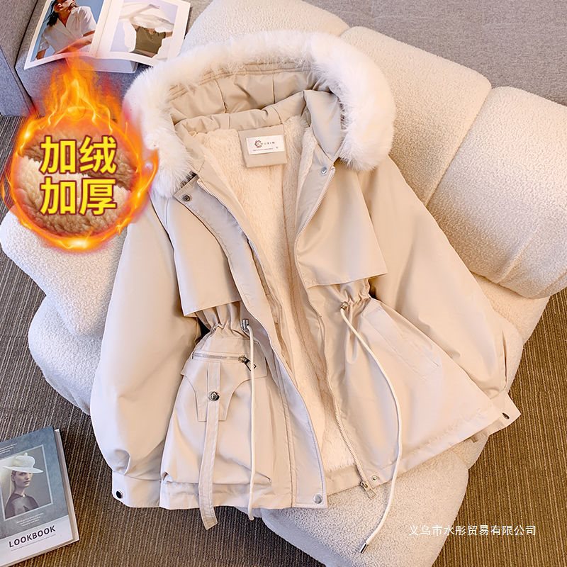 冬季棉服女2023新款中长款真毛领派克服加绒加厚棉衣外套女潮