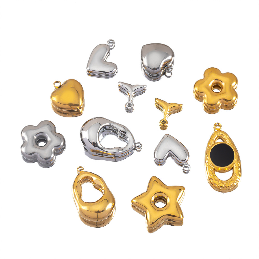 Star, Flower, Fish Tail Pattern 2 PCS/Package 304 Stainless Steel Star Flower Fish Tail Pendant
