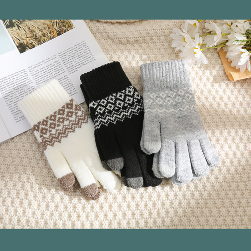 Factory direct sales winter warm touch screen plus velvet thickening student adult men and women same style imitation cashmere wave gloves