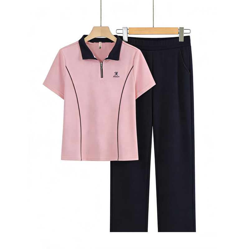 Mom's Summer Sportswear Suit, Stylish Polo Shirt, Middle-Aged and Elderly Women's Summer Short-Sleeved T-Shirt Casual Two-Piece Set