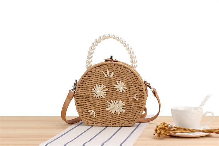 Straw Material Women's Small Straw Solid Color Vintage Style Classic Style Semicircle Lock Clasp Straw Bag