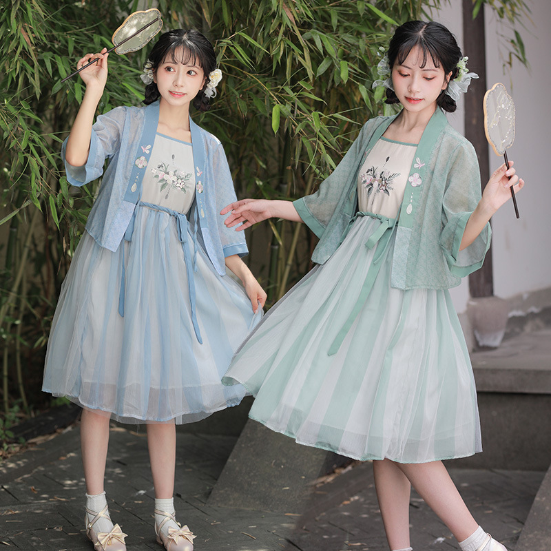 Hanfu female middle school student summer daily ancient costume improved Han element waist skirt Chinese style fresh elegant class clothes