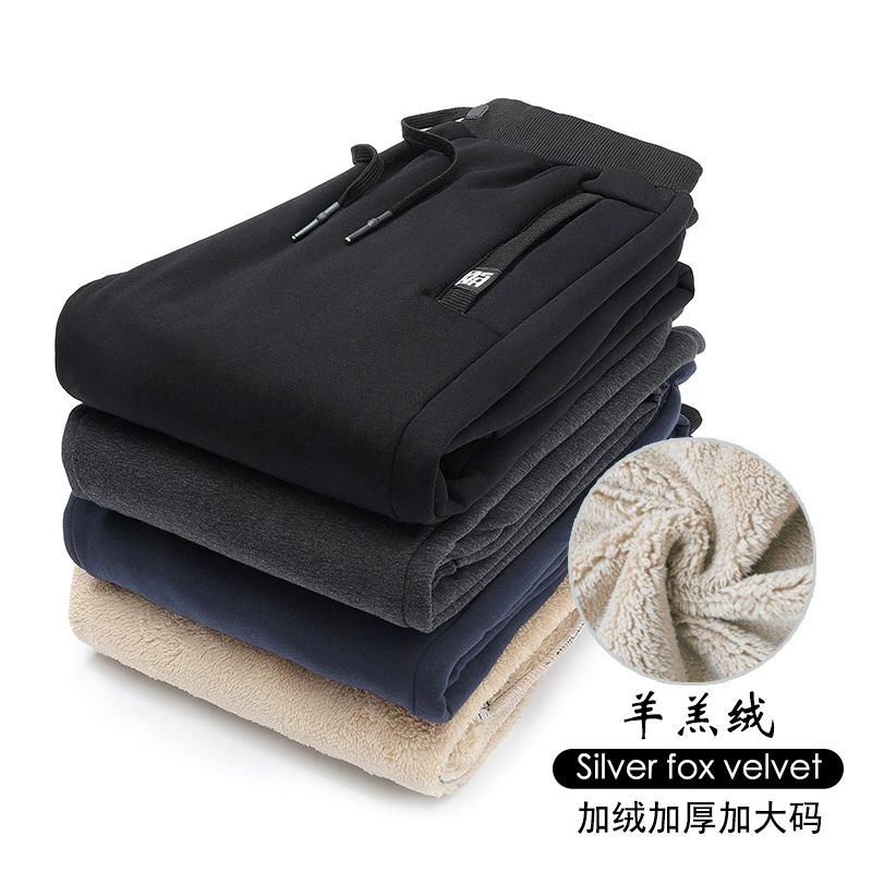 [Фабрика] Трансграничные зимние спортивные штаны больших размеров из овечьей шкуры Мужские утолщенные теплые спортивные штаны для отдыха на флисовой подкладке