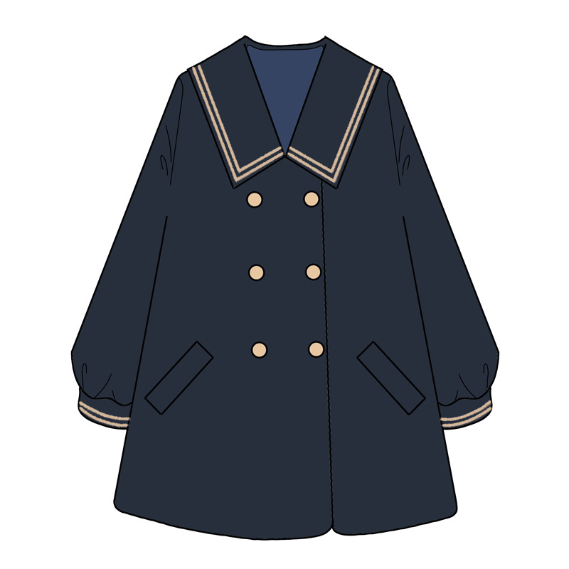 Abrigo de Lana Estilo Colegial de Lana, Manga Larga, Largo