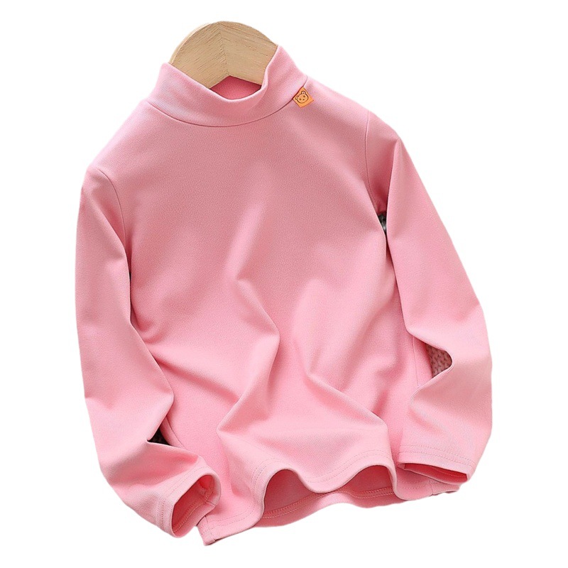 Ropa de otoño e invierno para niños nuevo estilo coreano color sólido camiseta de los muchachos medio cuello alto camisa de fondo para niñas engrosada bebé manga larga superior