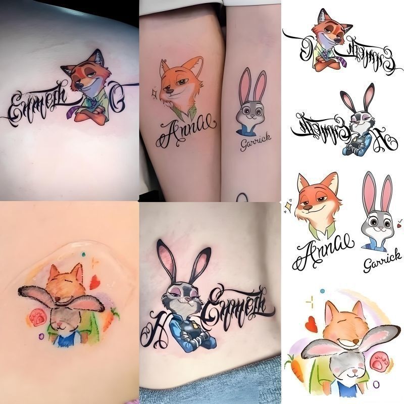 Nick Fox Nick and Judy Tattoo Stickers Waterproof Zootopia 2 Movie Cartoon Cute Anime Colorful Stickers