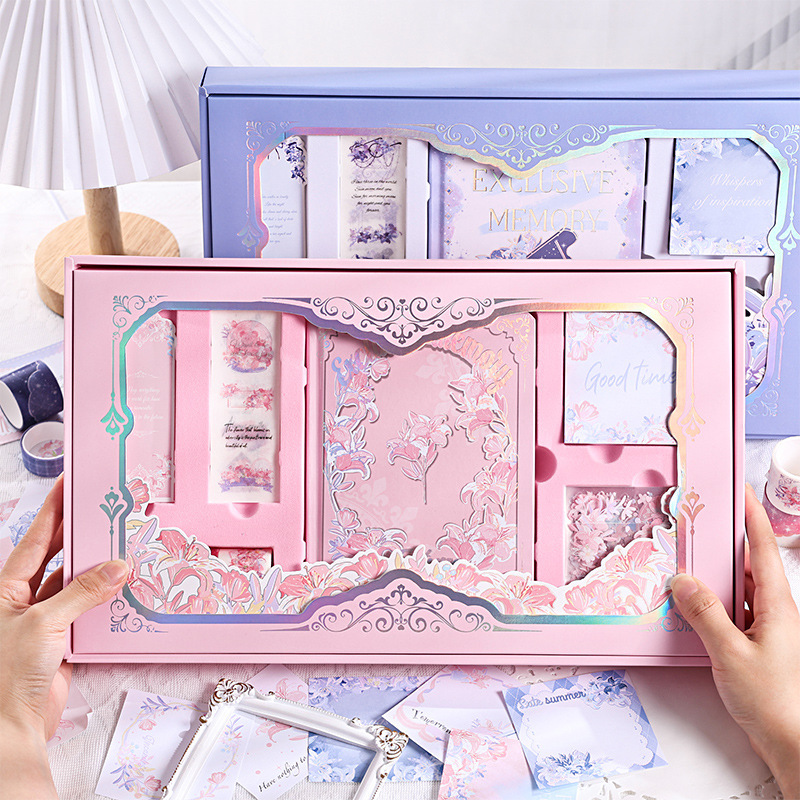 Flower Bush Dream Country Retro Cuaderno de mano caja de regalo set de cuaderno de mano material de cuaderno de estudiantes caja de regalo pegatinas