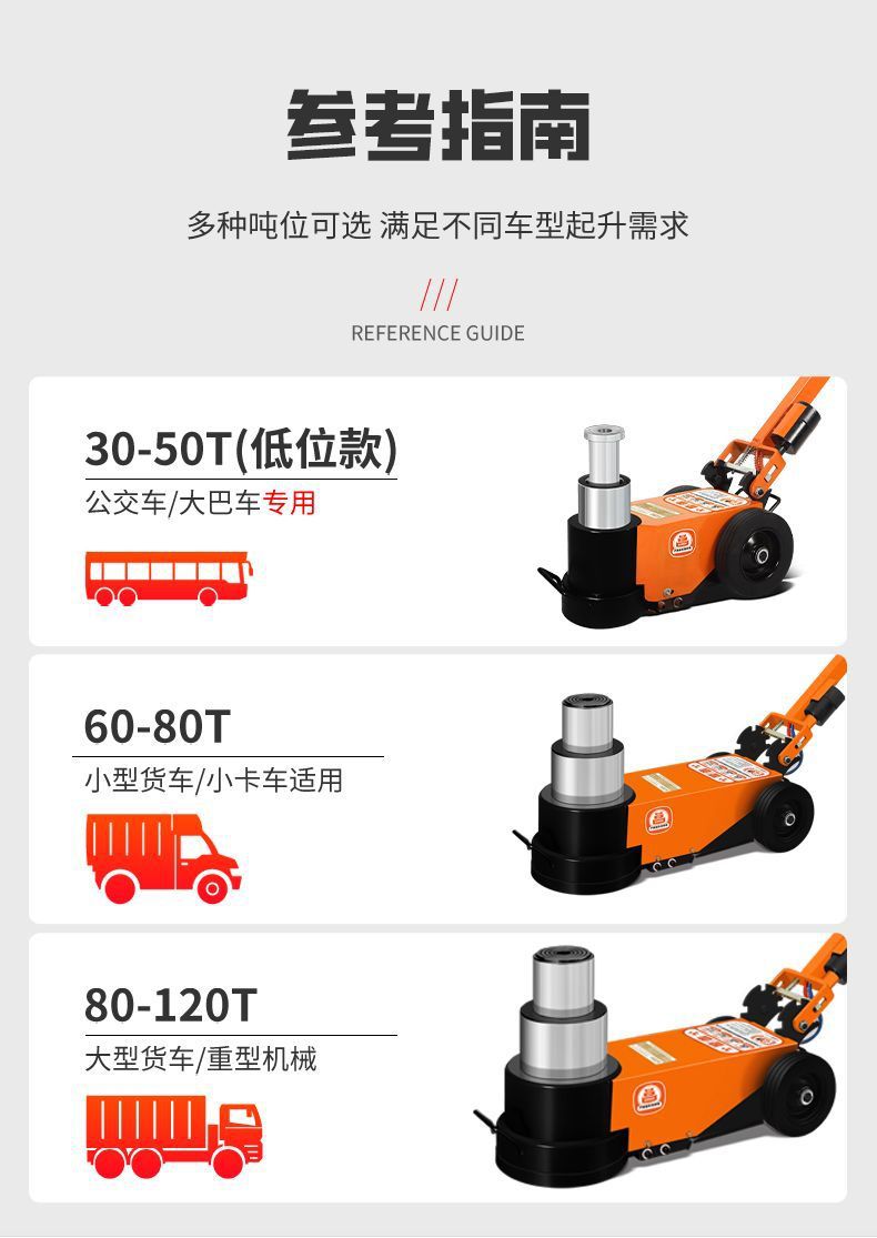 New Horizontal Pneumatic 0kg Ton Hydraulic 80-Ton 30t 50-Ton 100-Ton Heavy-Duty Auto Repair Special Air Pressure Jack