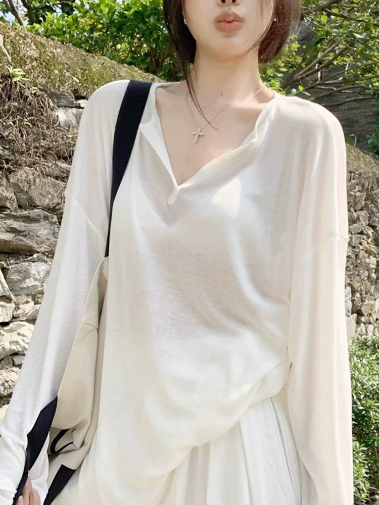 Thin autumn white shiffon long-sleeve, sun protection