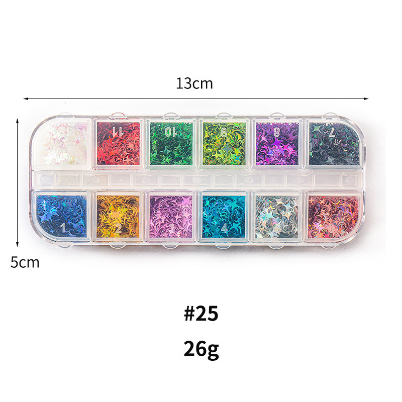 Taifei uñas caja de tira larga lentejuelas 12 rejilla caja de tira larga parche de uñas DIY uñas lentejuelas uñas traje de joyería