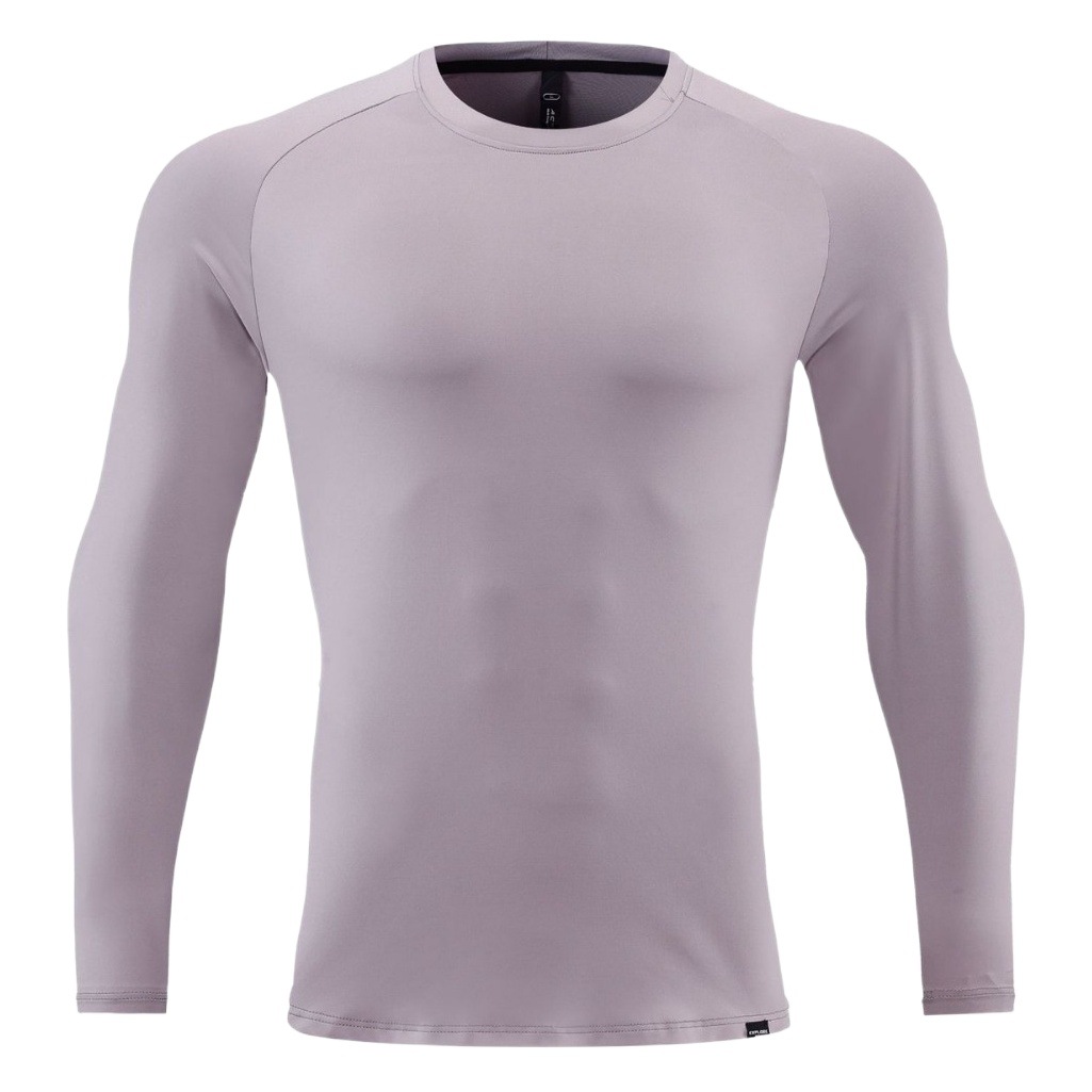 Nueva camiseta deportiva de manga larga de color sólido para hombre, delgada, que absorbe la humedad, cuello redondo elástico, ropa para correr y hacer ejercicio al aire libre, ropa de secado rápido