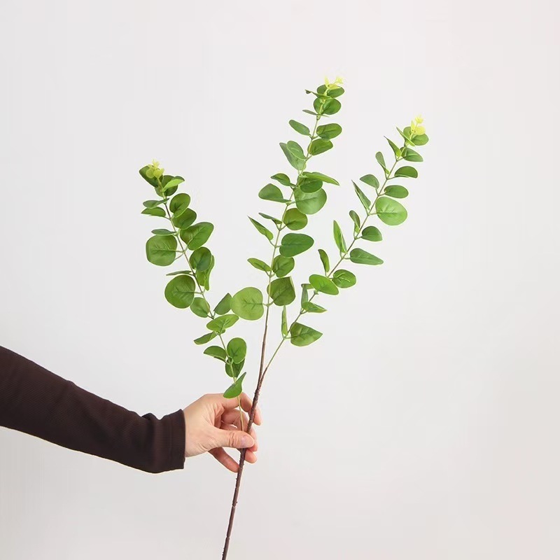 Hojas de eucalipto artificiales táctiles, decoración para hogar y mesa, plantas verdes de imitación, suministro al por mayor