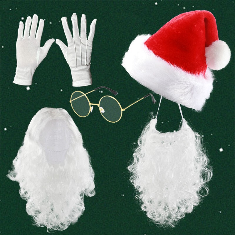 Christmas Hat, Santa Claus White Wig, Christmas Beard, Santa Claus Suit, European and American Cross-Border Supply