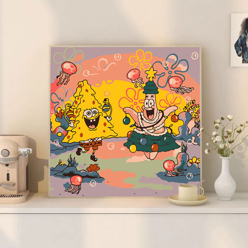 スポンジ・ボブ デジタル油絵 DIY 漫画アニメ 子供向け 手塗り装飾画 置物 環境に優しい|undefined