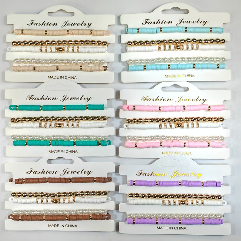 Amazon Cross-Border Best-Selling Handmade Beaded Soft Clay Film Multi-Layer Mixed Woven Stacking Set Bracelet Jewelry for Women