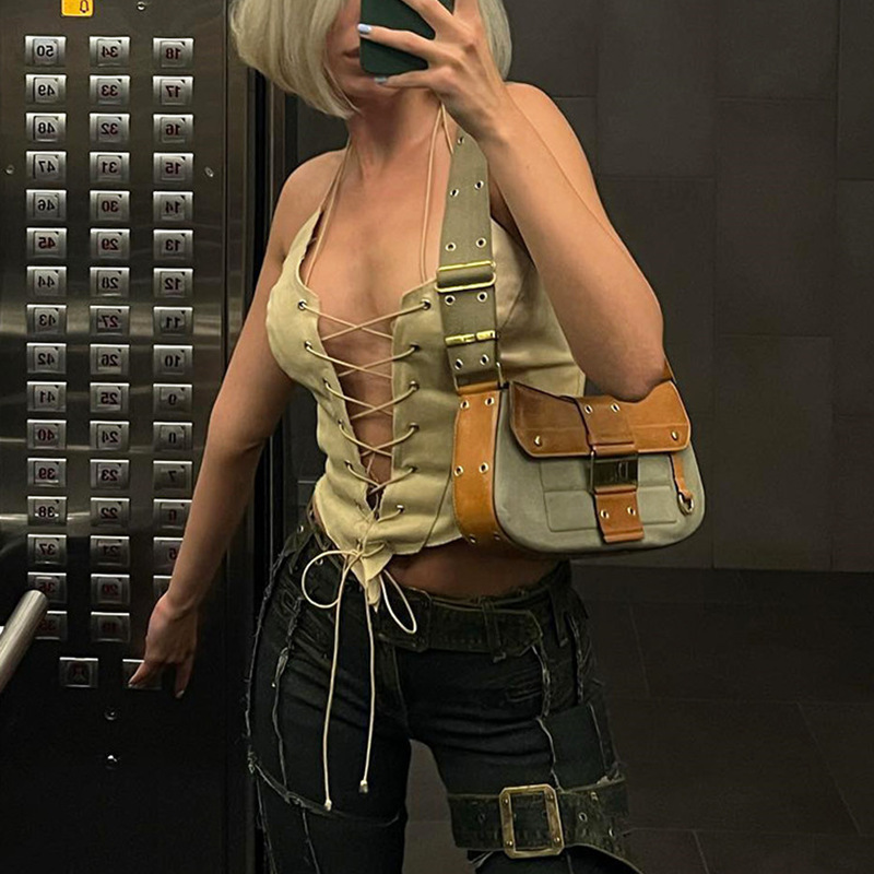 Aliexpress Amazon Women's Irregular Backless Bandage Corset Short Top Versatile Sexy Hot Girl