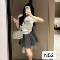 夏季新款nn字母小黑标翻领短袖套头宽松百搭女装针织毛织上衣工厂