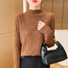 秋冬新款套头针织打底长袖保暖树皮提花洋气内搭毛衫毛衣女半高领