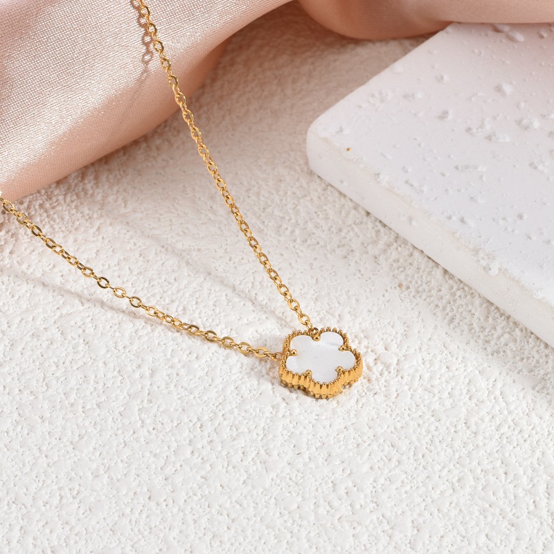 Nuevo collar de flores de acero inoxidable de cinco hojas de doble cara con oro de 18 quilates de venta cruzada de joyerías de hierba afortunada