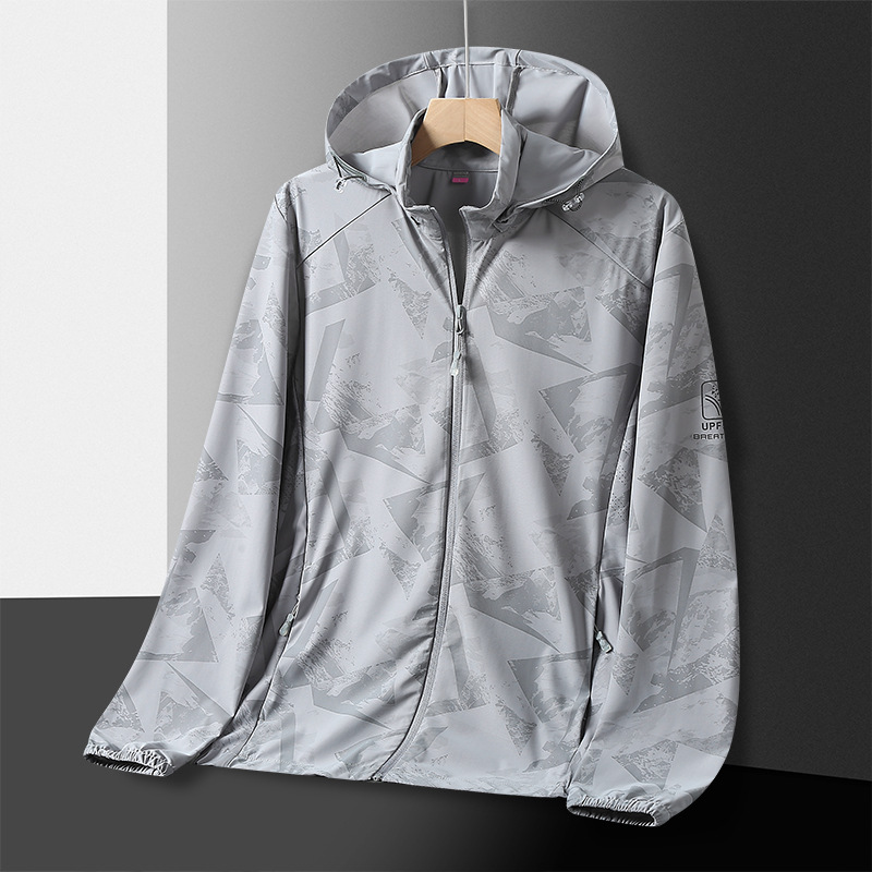 Summer Outdoor Ice Silk Camouflage Skin Coat Sports Leisure Sun Protection Coat Couple's Thin Hooded Fishing Clothes