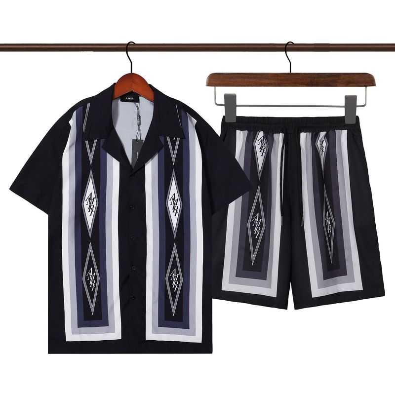 クロスボーダーメンズ半袖シャツ秋冬人気トレンドブランドAMIRI全身レタープリント半袖シャツTシャツセット|undefined