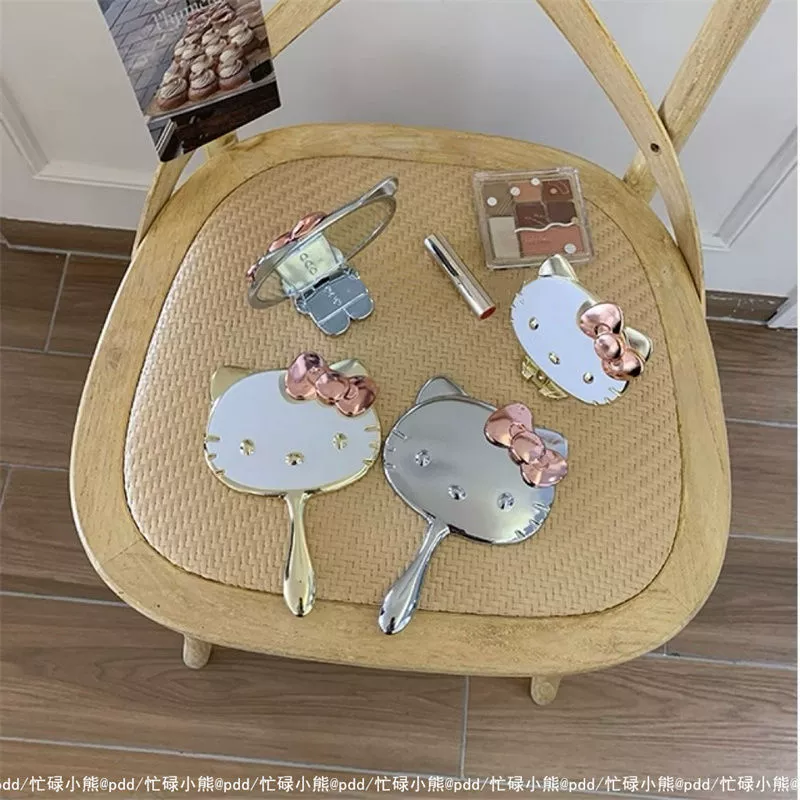 Hello Kitty, объемное зеркальце, складная ручная ручка в мультяшном стиле