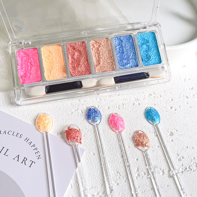 Manicure sólido aurora polvo de sombra de ojos polvo de seis colores espejo mágico polvo de hadas polvo de dopamina sólido polvo de flash polvo de barro