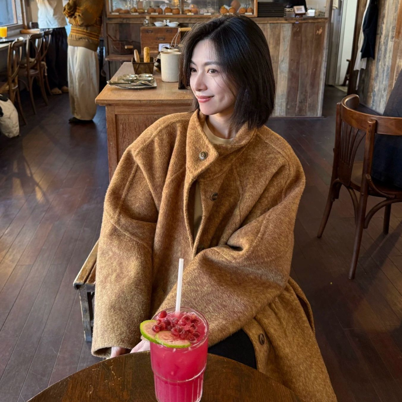 Retro Alpaca Stand Collar Double-Sided Wool Outwear Silhouette Loose Lace-Up Sleeves Woolen Outwear Women's Long Style